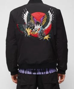 French Connection Embroidered Poly Twill Bomber Jacket