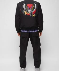 French Connection Embroidered Poly Twill Bomber Jacket