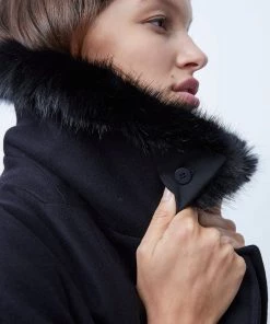 French Connection Sale Amalia Faux Fur Detachable Collar Coat