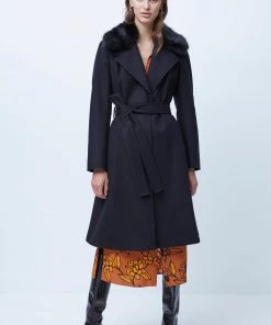 French Connection Sale Amalia Faux Fur Detachable Collar Coat