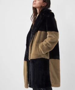 French Connection Buona Colour Block Teddy Coat