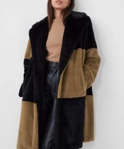 French Connection Buona Colour Block Teddy Coat