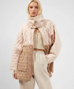 French Connection Arai Recycled Quilted Colour-Block Coat