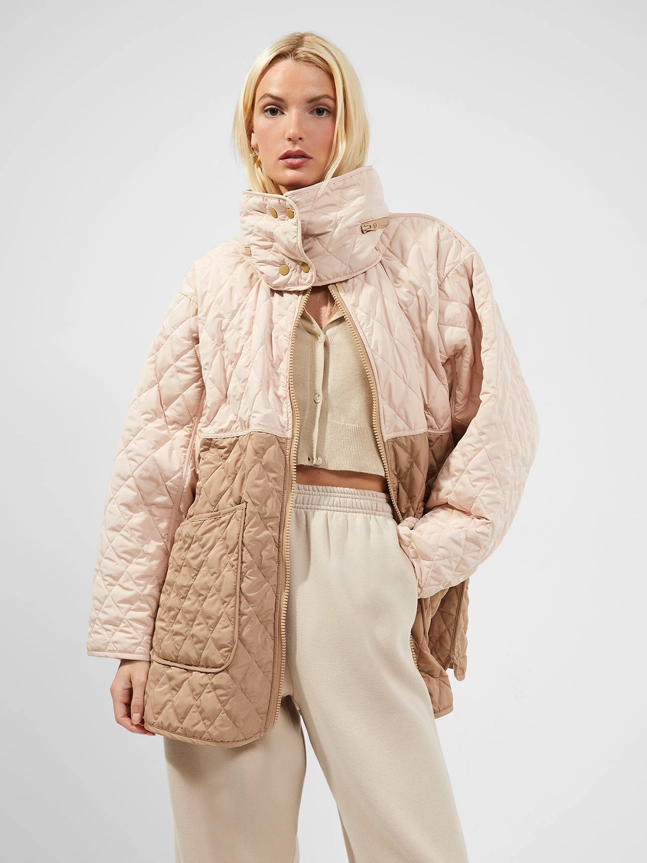 French Connection Arai Recycled Quilted Colour-Block Coat 3 French Connection Arai Recycled Quilted Colour-Block Coat