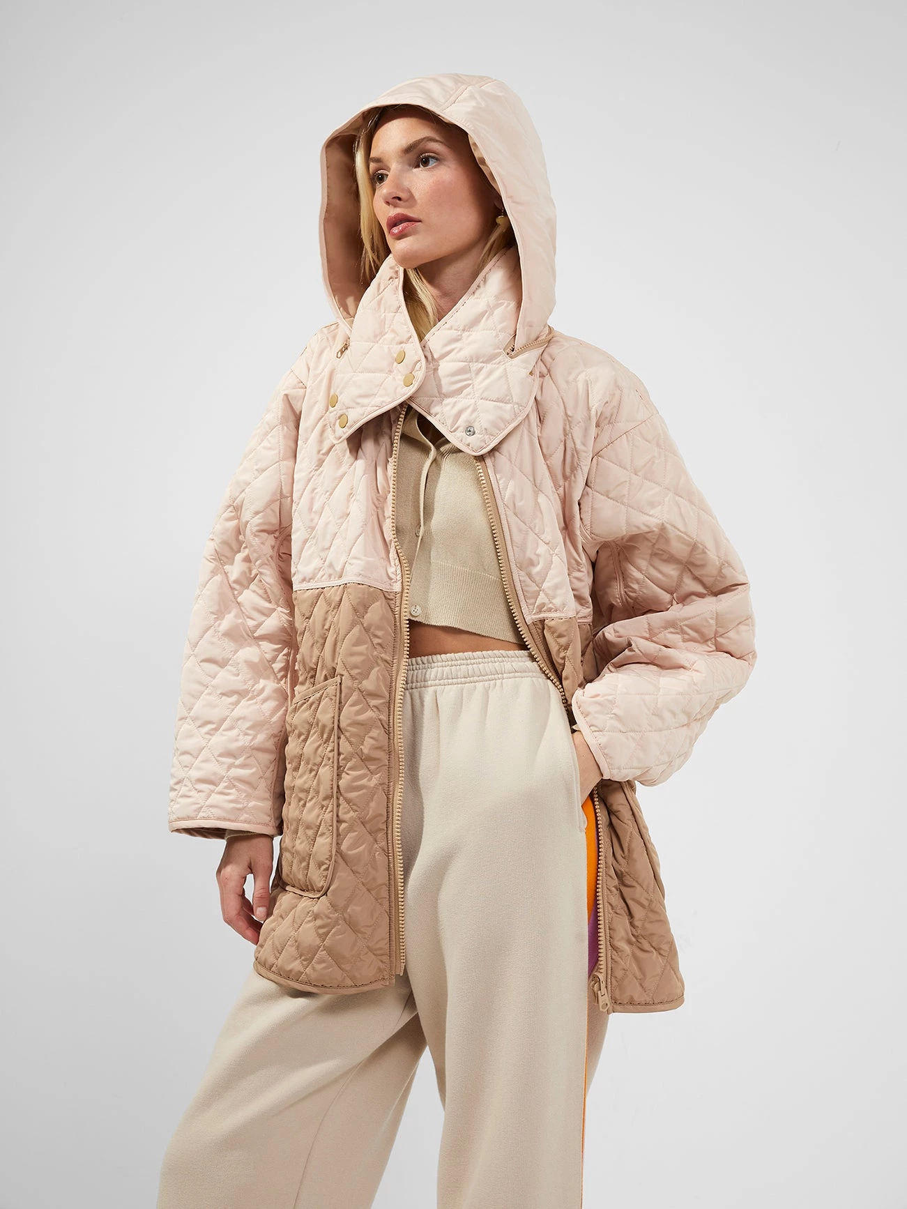 French Connection Arai Recycled Quilted Colour-Block Coat 5 French Connection Arai Recycled Quilted Colour-Block Coat