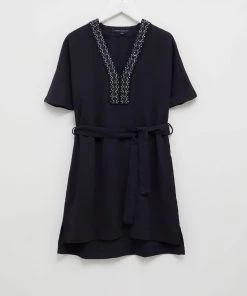 French Connection Karlo Drape Belted Embellished Dress Last Chance To Buy