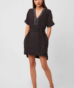 French Connection Karlo Drape Belted Embellished Dress Last Chance To Buy