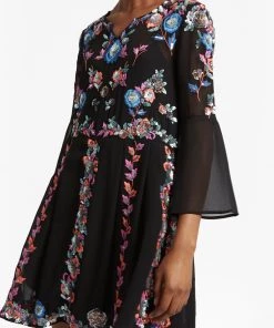 French Connection Last Chance To Buy Edith Floral Bell Sleeve Flared Dress