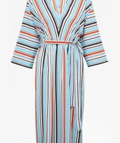 French Connection Multi Stripe V Neck 3/4 Sleeve Dress