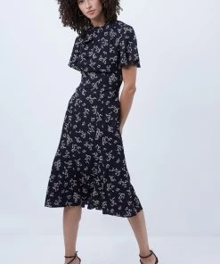 French Connection Sale Ansa Bruna Crepe Twist Neck Dress