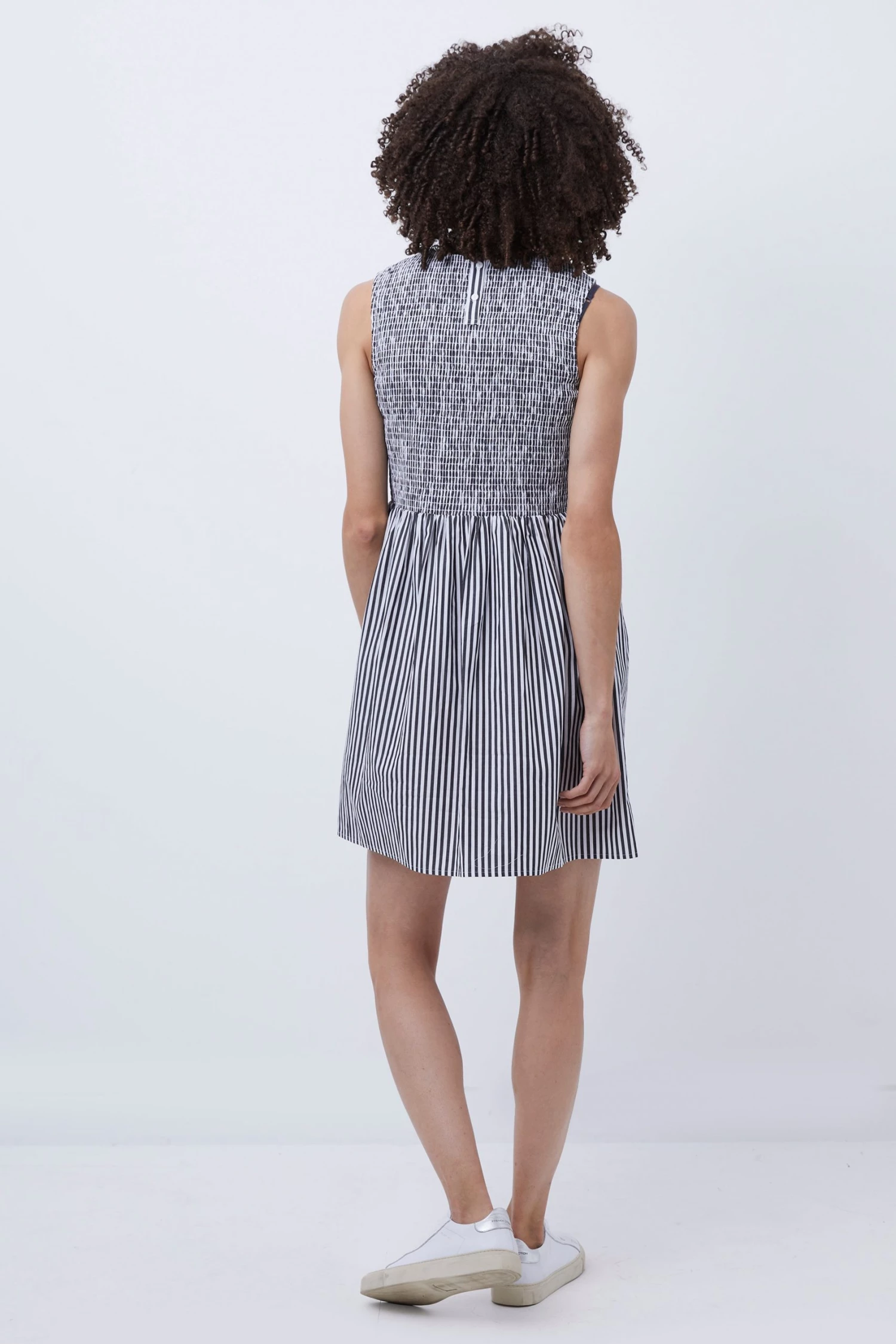 French Connection Serge Stripe Sleeveless Shirring Dress Sale 6 French Connection Serge Stripe Sleeveless Shirring Dress Sale