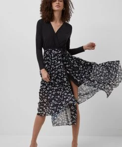 French Connection Doe Mix Jersey Wrap Midi Dress