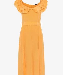 French Connection Almedina Drape Frill Neck Midi Dress