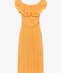 French Connection Almedina Drape Frill Neck Midi Dress