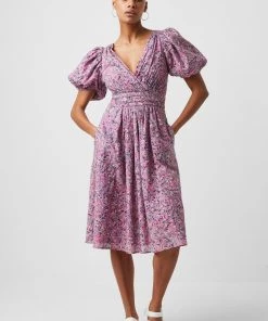 French Connection Flores Cotton V Neck Midi Dress Sale