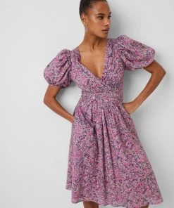French Connection Flores Cotton V Neck Midi Dress Sale