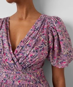 French Connection Flores Cotton V Neck Midi Dress Sale