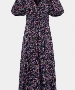 French Connection Flores Cotton V Neck Midi Dress