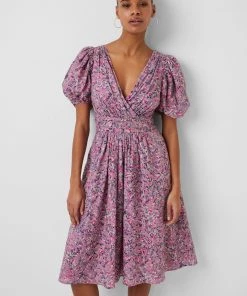 French Connection Flores Cotton V Neck Midi Dress Sale