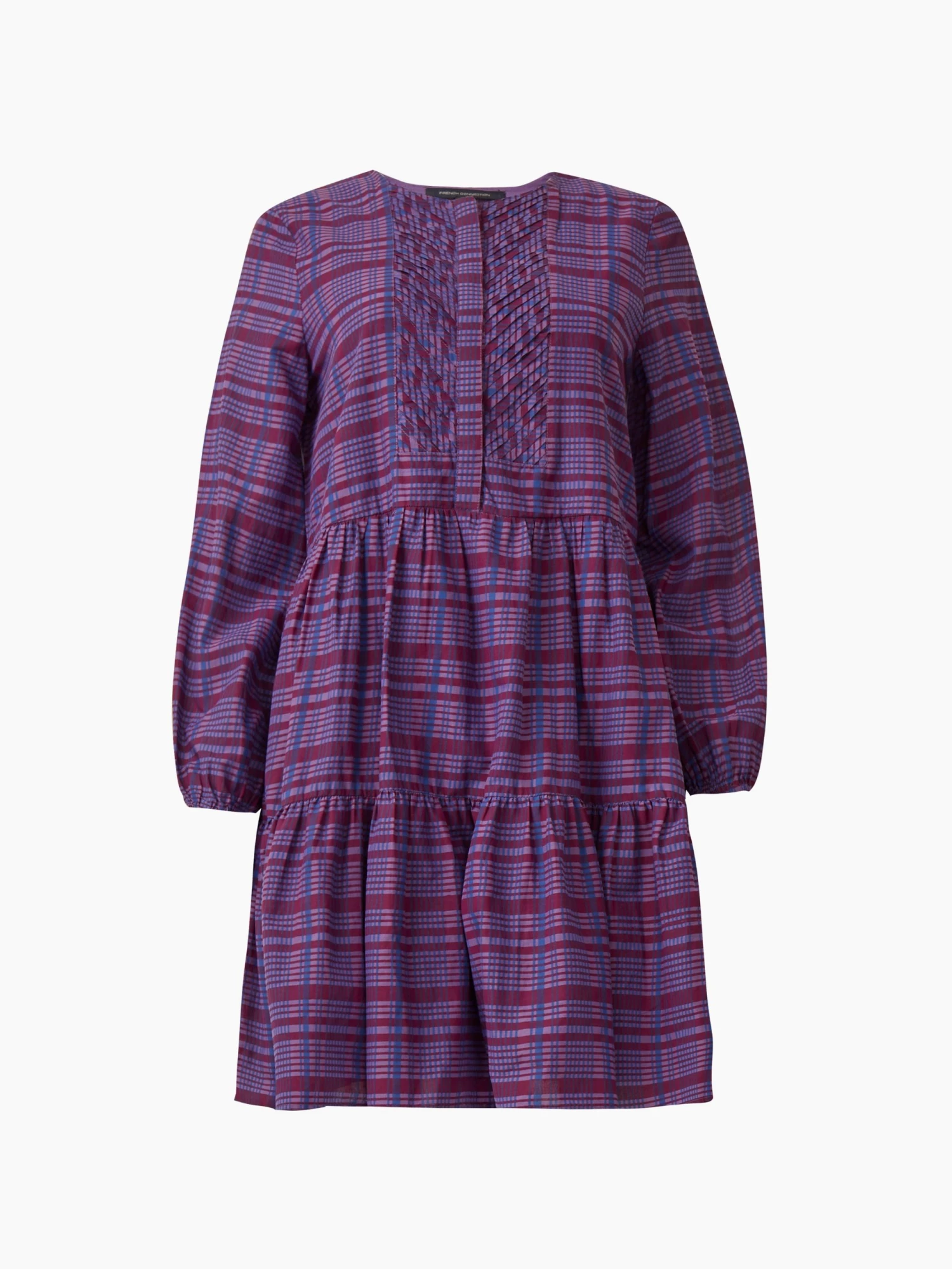 French Connection Avetta Organic Check Tiered Dress 6 French Connection Avetta Organic Check Tiered Dress