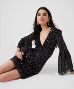 French Connection Cellienne Sequin Long Sleeve Dress