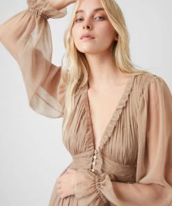 French Connection Alita Pleated Recycled V-Neck Midi Dress Sale