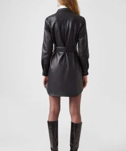 French Connection Patti Vegan Leather Mini Shirt Dress