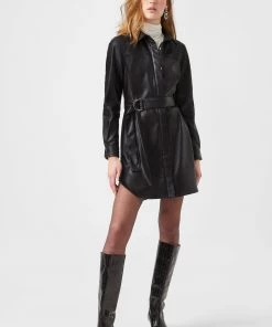 French Connection Patti Vegan Leather Mini Shirt Dress
