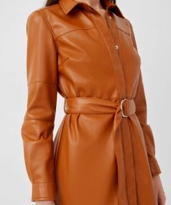 French Connection Patti Vegan Leather Mini Shirt Dress Sale