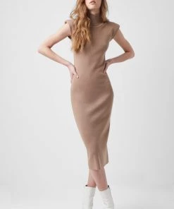 French Connection Fitted Shoulder Pad Midi Dress