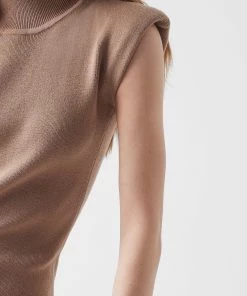 French Connection Fitted Shoulder Pad Midi Dress