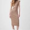 French Connection Fitted Shoulder Pad Midi Dress