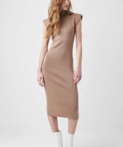 French Connection Fitted Shoulder Pad Midi Dress