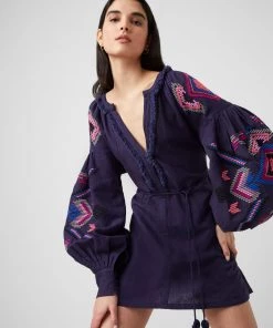 French Connection Last Chance To Buy Alotta Embroidered Linen Mini Dress