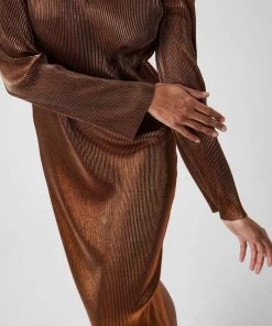 French Connection Taina Pleated Metallic Midi Dress Sale
