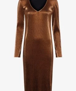 French Connection Taina Pleated Metallic Midi Dress Sale