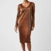French Connection Taina Pleated Metallic Midi Dress Sale