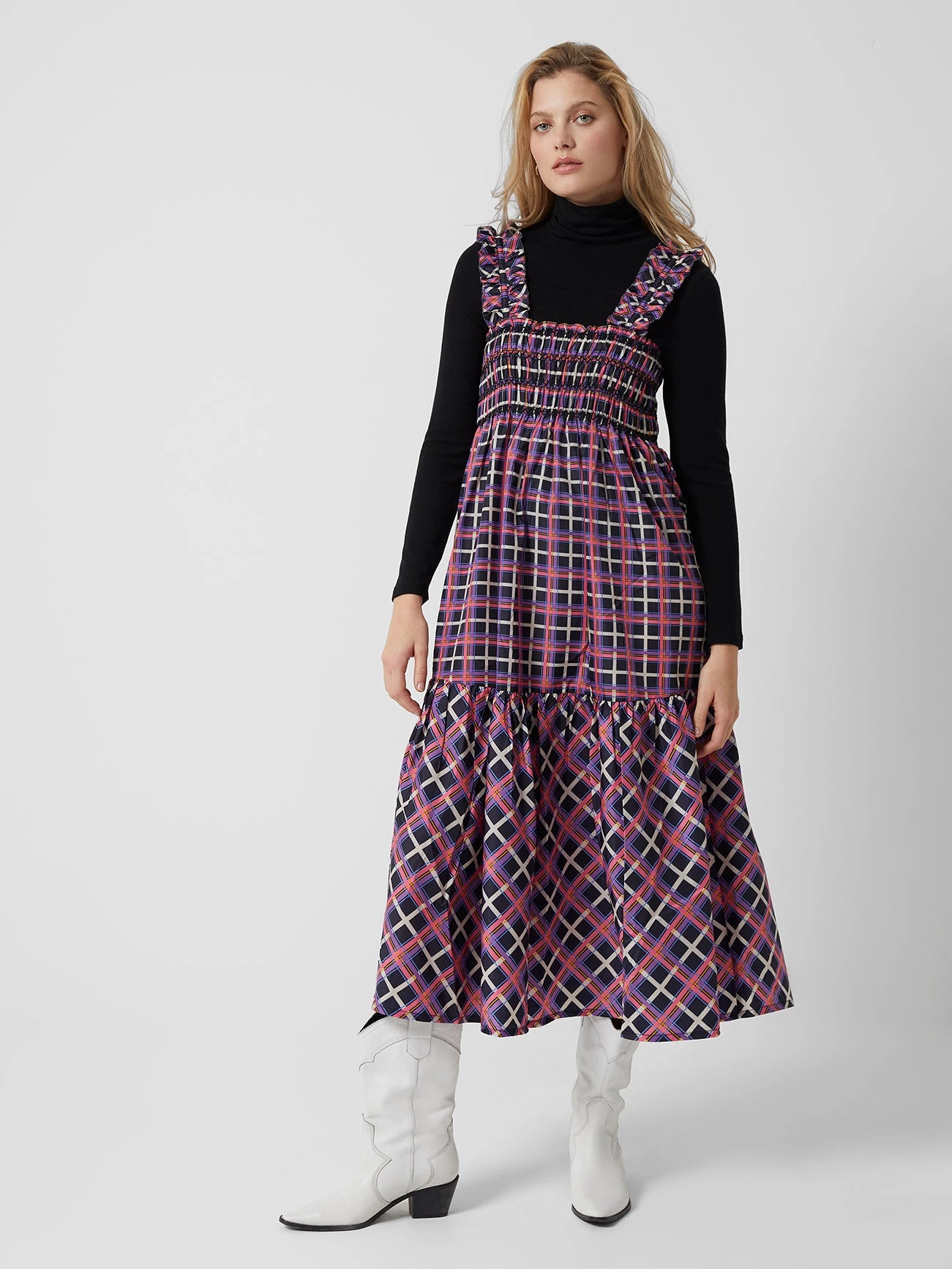 French Connection Aggie Check Tafita Smock Maxi Dress Sale 6 French Connection Aggie Check Tafita Smock Maxi Dress Sale