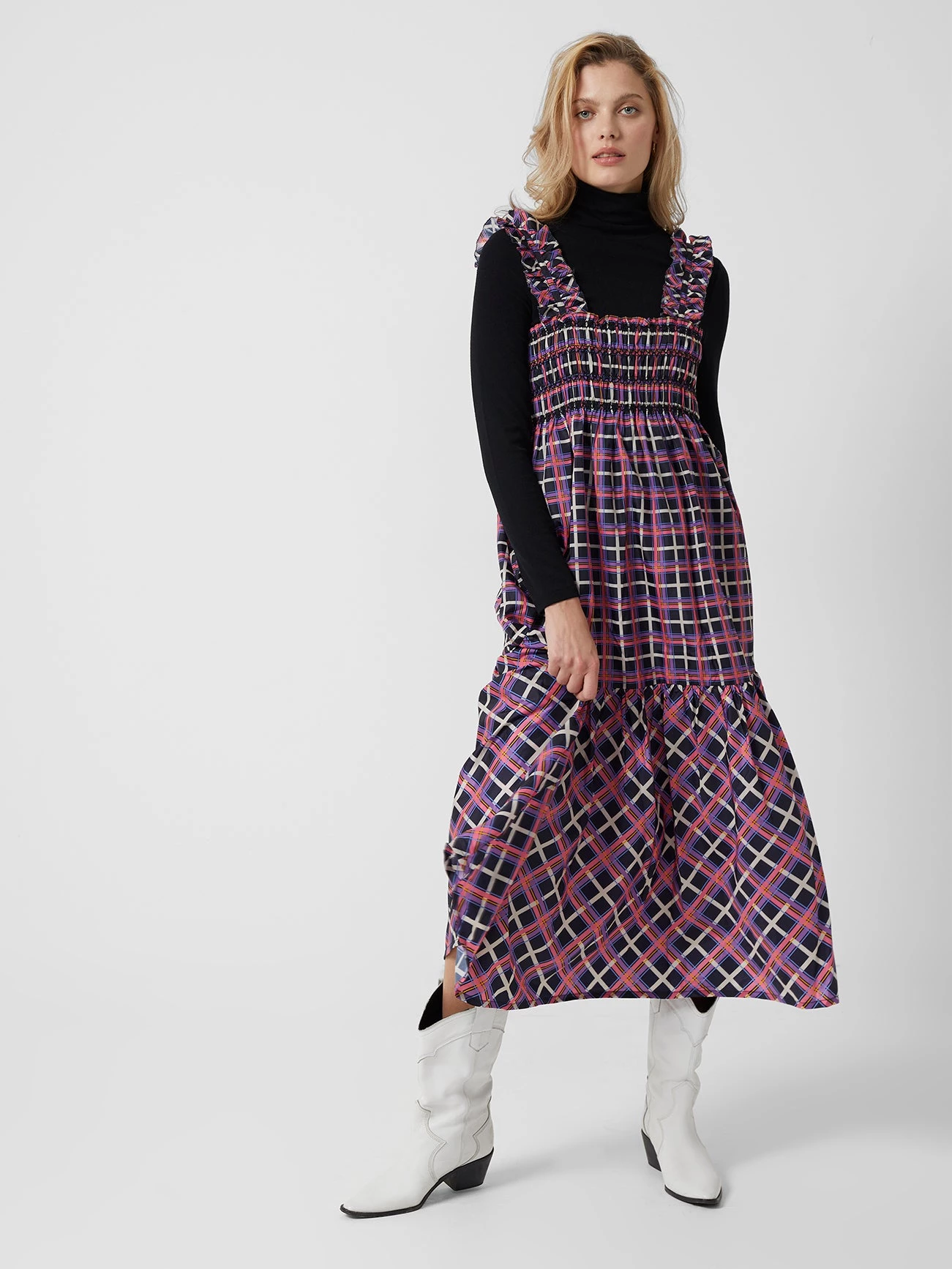 French Connection Aggie Check Tafita Smock Maxi Dress Sale 7 French Connection Aggie Check Tafita Smock Maxi Dress Sale