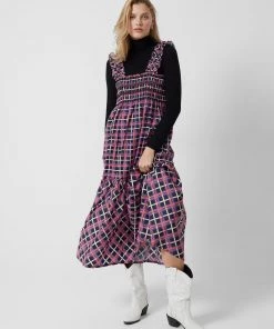 French Connection Aggie Check Tafita Smock Maxi Dress Sale