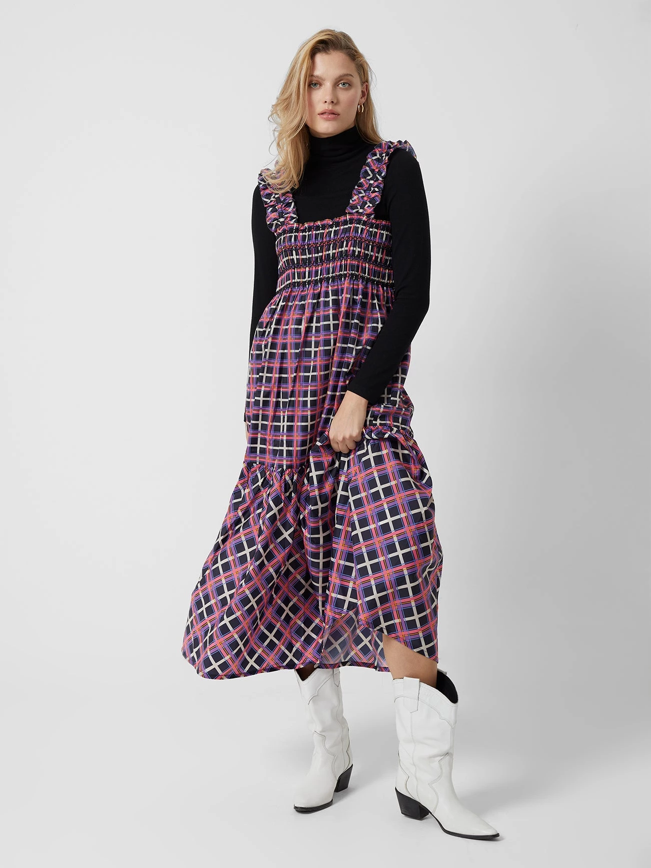 French Connection Aggie Check Tafita Smock Maxi Dress Sale 3 French Connection Aggie Check Tafita Smock Maxi Dress Sale
