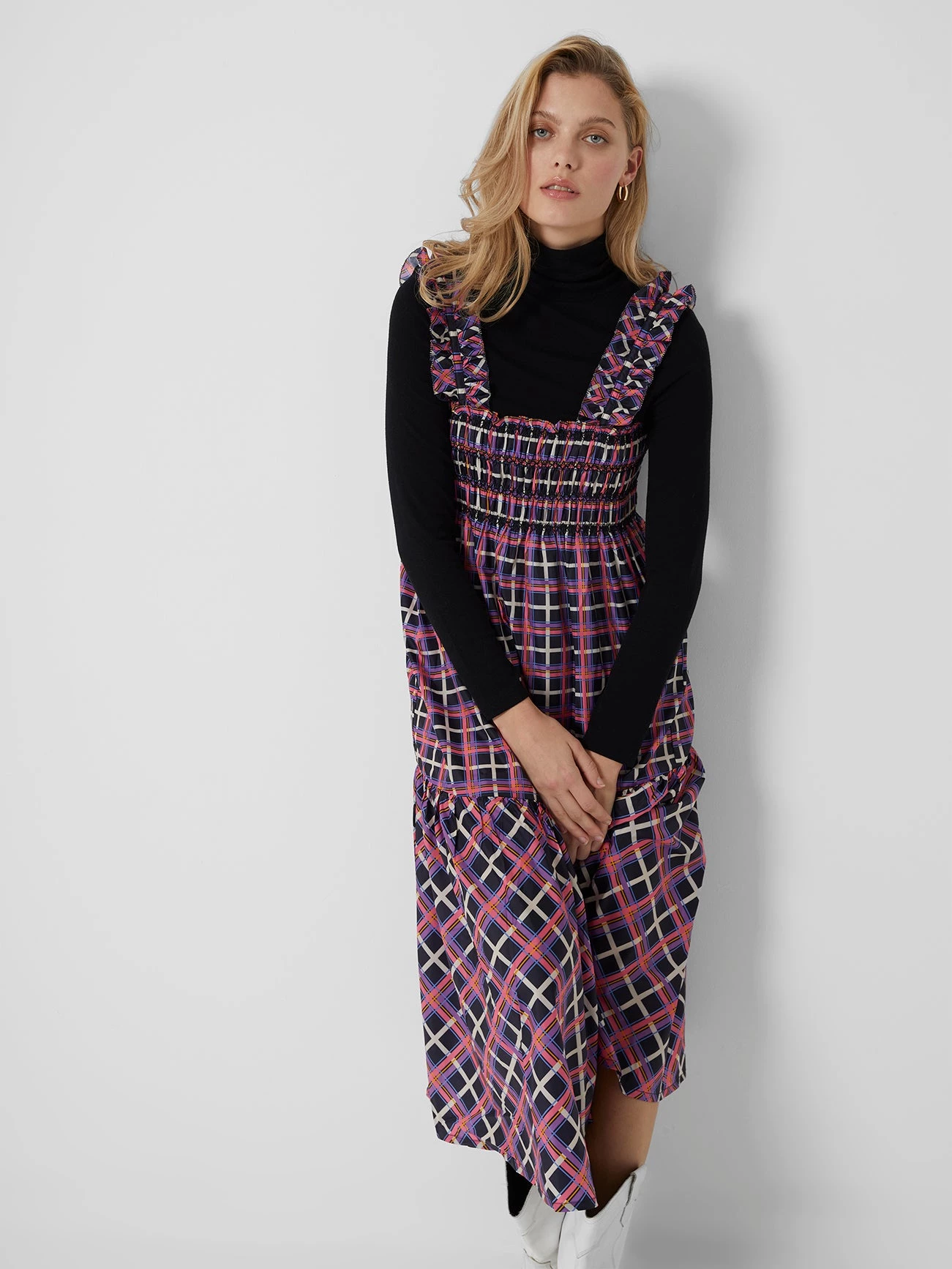 French Connection Aggie Check Tafita Smock Maxi Dress Sale 5 French Connection Aggie Check Tafita Smock Maxi Dress Sale