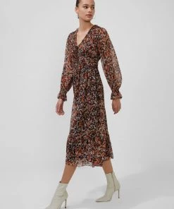 French Connection Alita Print Pleated V-Neck Dress Sale