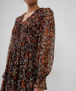 French Connection Alita Print Pleated V-Neck Dress Sale