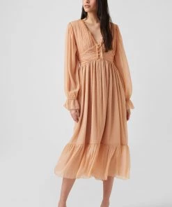 French Connection Alita Pleated Recycled V-Neck Midi Dress 12 French Connection Alita Pleated Recycled V-Neck Midi Dress