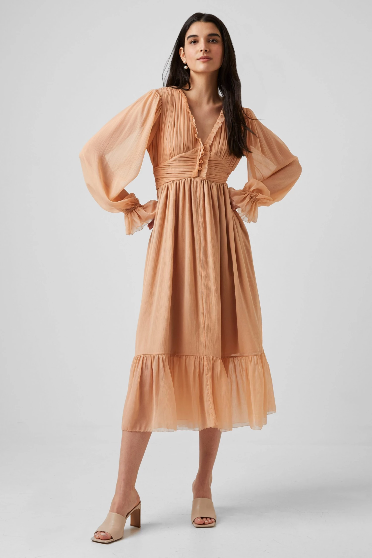 French Connection Alita Pleated Recycled V-Neck Midi Dress 4 French Connection Alita Pleated Recycled V-Neck Midi Dress