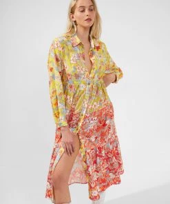 French Connection Blossom Tiered Button-Front Midi Dress Sale