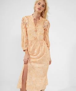 French Connection Adena Embroidered Front-Split Dress Sale