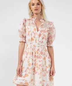 French Connection Diana Print Puff-Sleeve Dress New In