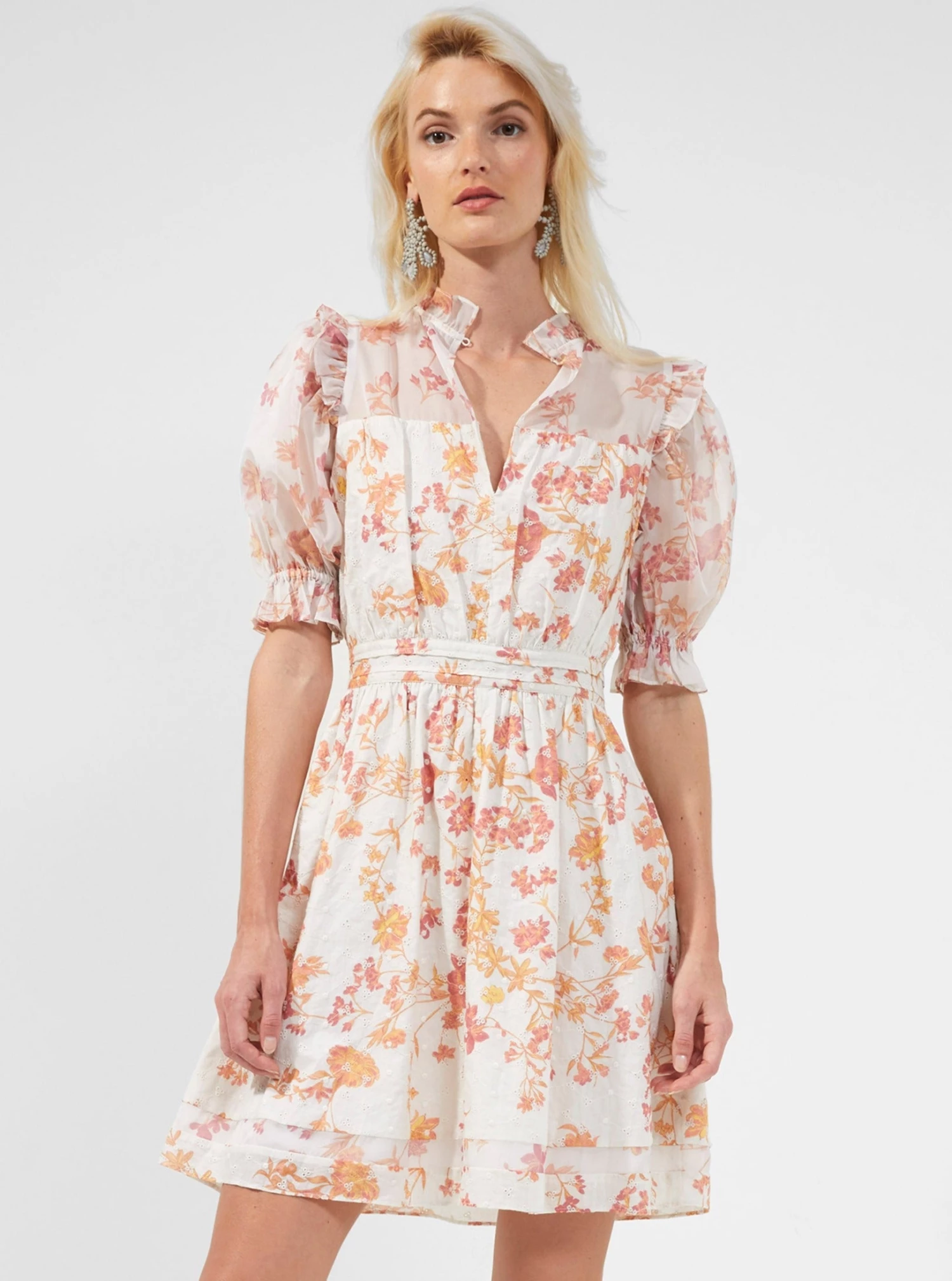 French Connection Diana Print Puff-Sleeve Dress New In 3 French Connection Diana Print Puff-Sleeve Dress New In